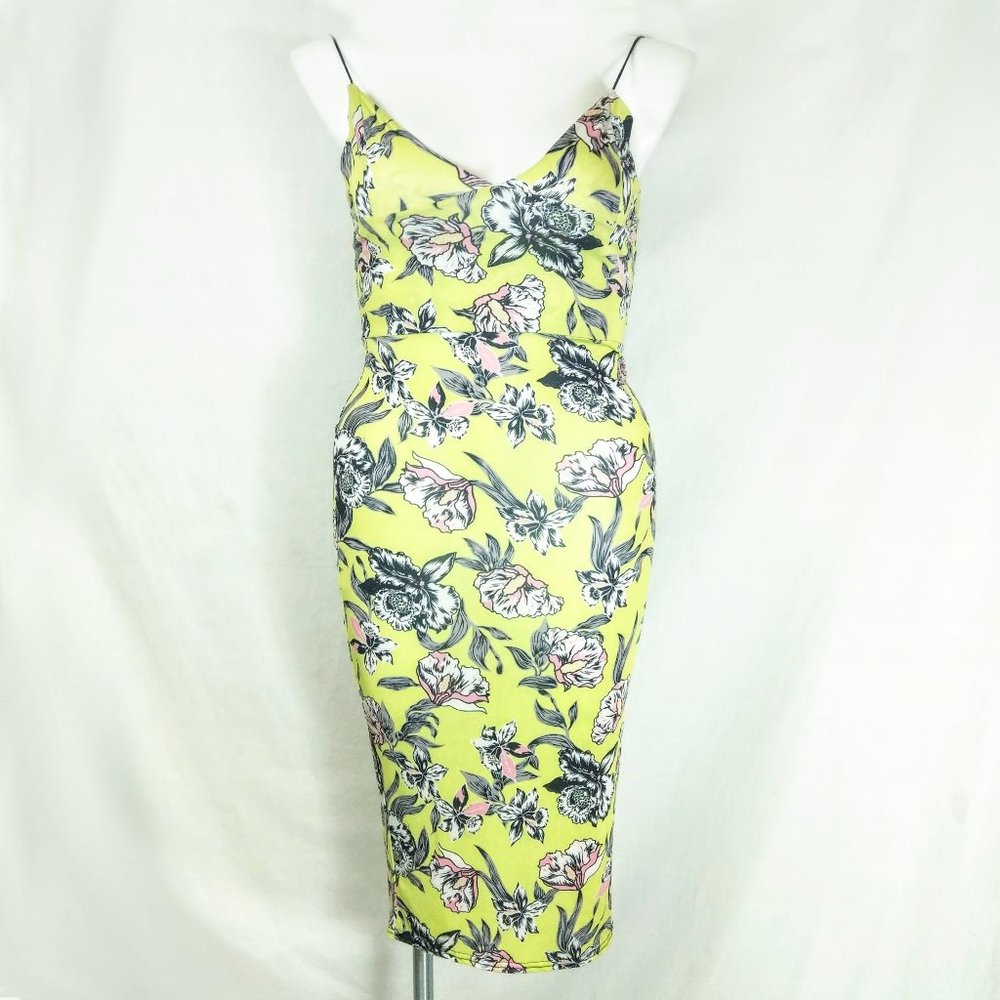 Edge Brand Chartreuse Floral Dress EUC
